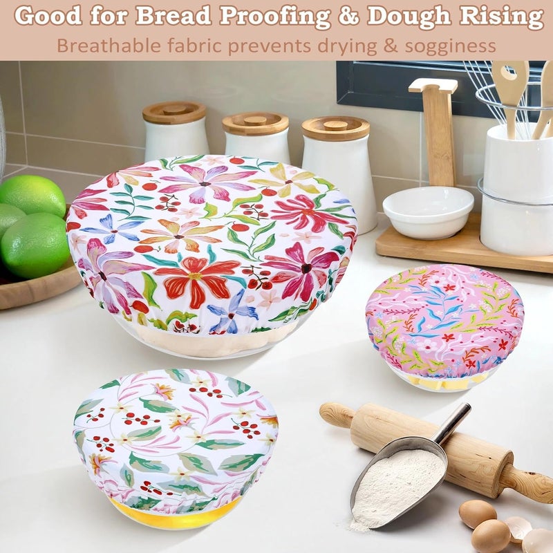 Revahope 5-Size Reusable Beeswax Bowl Covers for Bread Proofing, Cotton Cloth Flexible Beeswax Wraps for Food Storage(Rainbow Floral) - Image 4