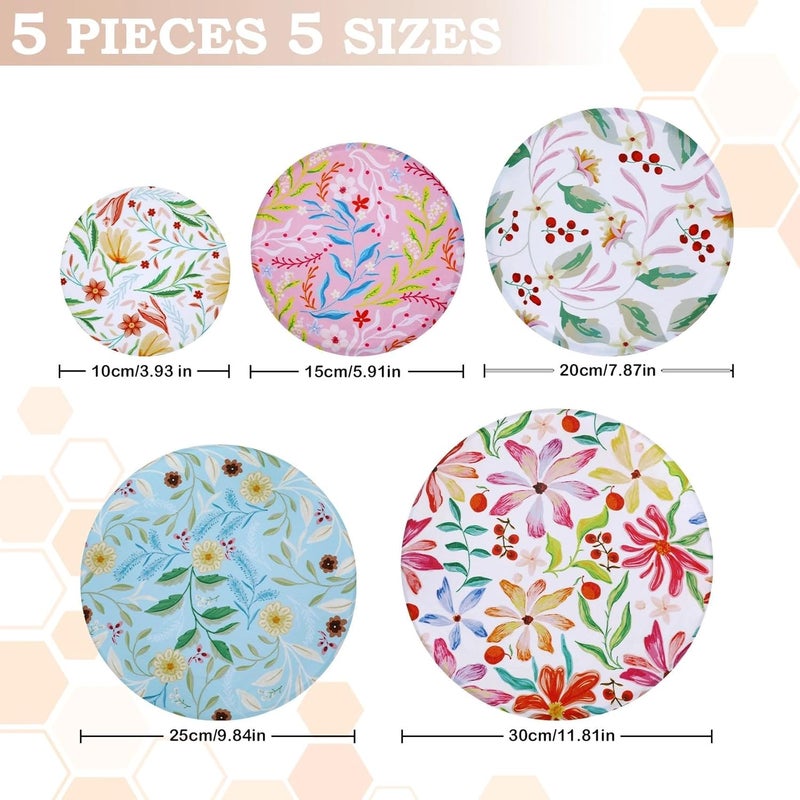 Revahope 5-Size Reusable Beeswax Bowl Covers for Bread Proofing, Cotton Cloth Flexible Beeswax Wraps for Food Storage(Rainbow Floral) - Image 2