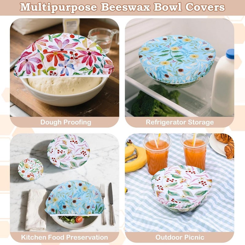 Revahope 5-Size Reusable Beeswax Bowl Covers for Bread Proofing, Cotton Cloth Flexible Beeswax Wraps for Food Storage(Rainbow Floral) - Image 5