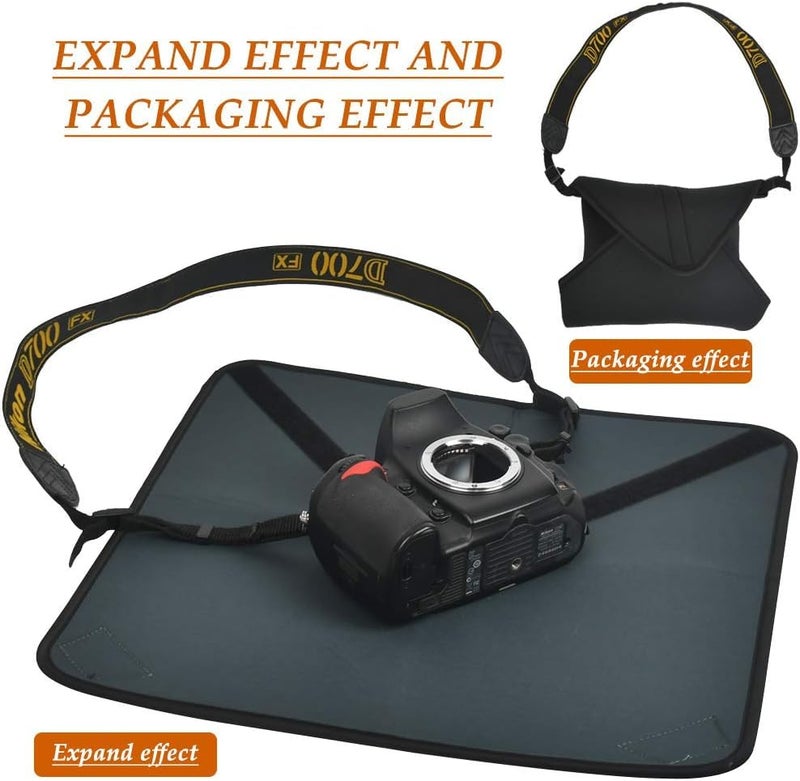 SHOPEE Wrapping Cloth for Camera - Shockproof Protective Wrap, Foldable Waterproof Pleated for DSLR with Lens, Adjustable Case Bag Protector (15"x15" Black) - Image 3