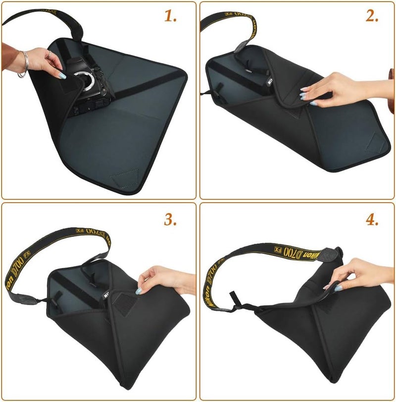 SHOPEE Wrapping Cloth for Camera - Shockproof Protective Wrap, Foldable Waterproof Pleated for DSLR with Lens, Adjustable Case Bag Protector (15"x15" Black) - Image 4