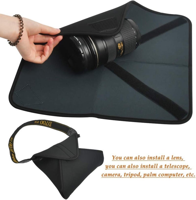 SHOPEE Wrapping Cloth for Camera - Shockproof Protective Wrap, Foldable Waterproof Pleated for DSLR with Lens, Adjustable Case Bag Protector (15"x15" Black) - Image 5