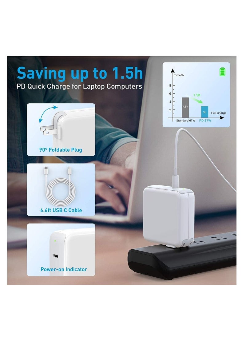 Y&D 87W USB C Charger Power Adapter Compatible with MacBook Pro 15/13 inch, Air 13 inch 2020/2019/2018, Thunderbolt 3 Block, 6.6ft 5A Cable  - Image 5