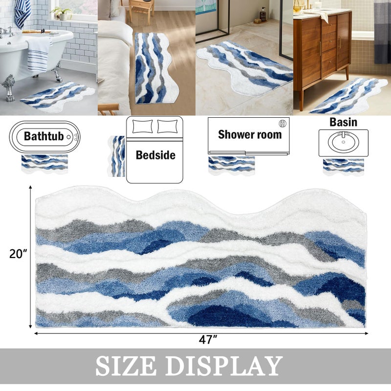 Homantic Coastal Bathroom Rugs Summer Beachy Bath Rug 4ft Long Bath Mat Runner Bathmat for Beach Bathroom Decor, Nautical Bath Runner Rug for Double Sink Bathtub Shower Bedroom 20"x47" - Image 2