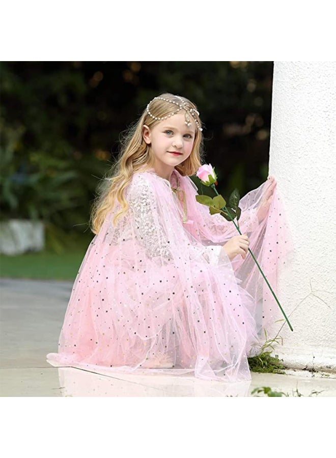 MIXDE 8 Pcs Princess Cape Set, Dress up Clothes for Little Girls Party Cosplay Cloak, with Crown, Wand, Gloves, Necklace, Earrings, Ring and Bracelet, for Girls 3-8 Years Old (Pink),SIZE:M  - Image 2