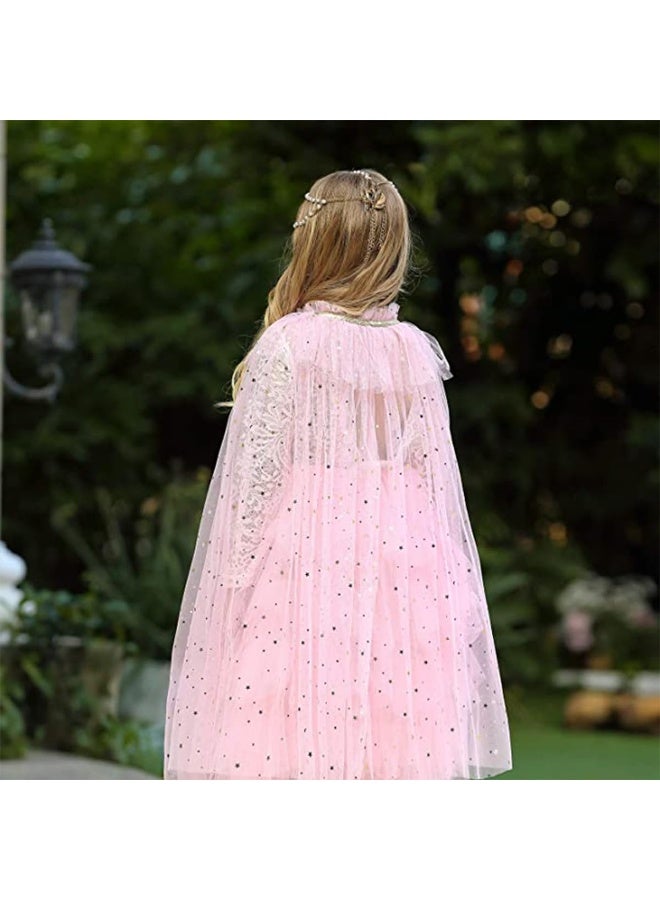 MIXDE 8 Pcs Princess Cape Set, Dress up Clothes for Little Girls Party Cosplay Cloak, with Crown, Wand, Gloves, Necklace, Earrings, Ring and Bracelet, for Girls 3-8 Years Old (Pink),SIZE:M  - Image 3