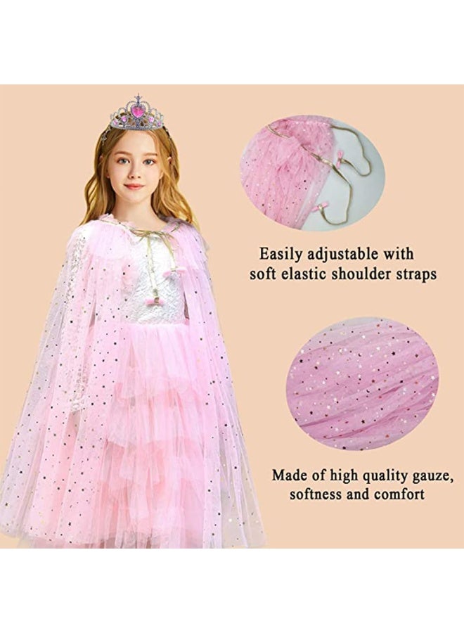 MIXDE 8 Pcs Princess Cape Set, Dress up Clothes for Little Girls Party Cosplay Cloak, with Crown, Wand, Gloves, Necklace, Earrings, Ring and Bracelet, for Girls 3-8 Years Old (Pink),SIZE:M  - Image 5