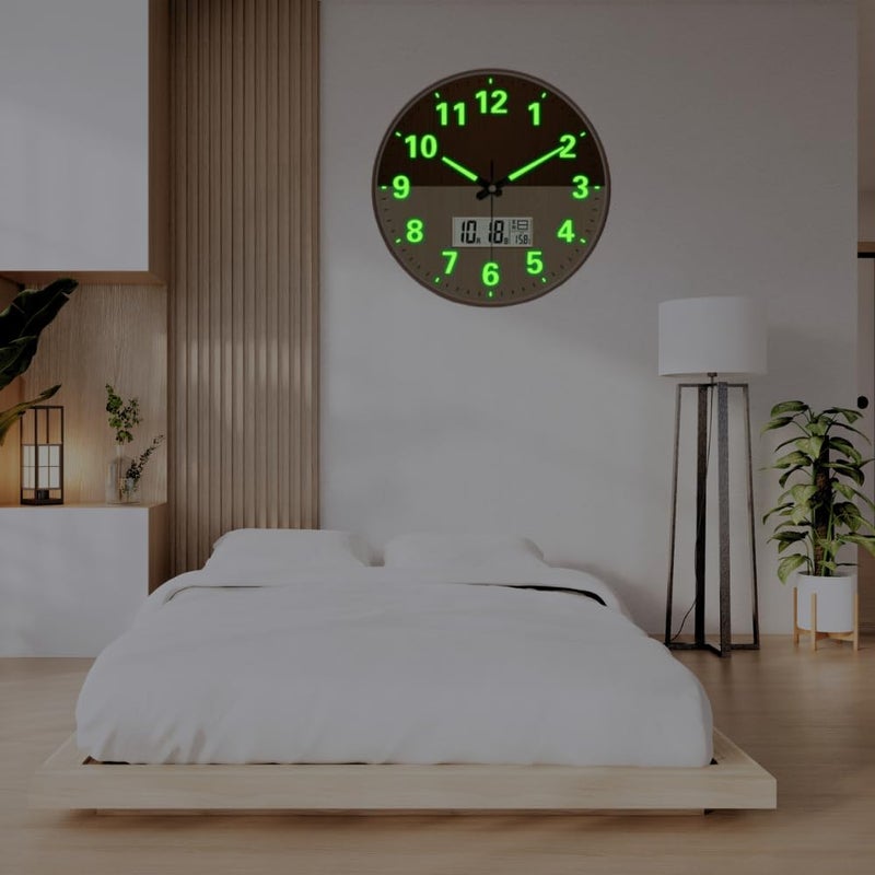STAR WORK Modern 12 Inch Silent Wall Clock with Glow-in-The-Night Radium, Non-Ticking Mechanism & Big Numbers – Perfect for Living Room, Bedroom, Hall & Home Décor (RADUIM Half Wood Digital) - Image 5