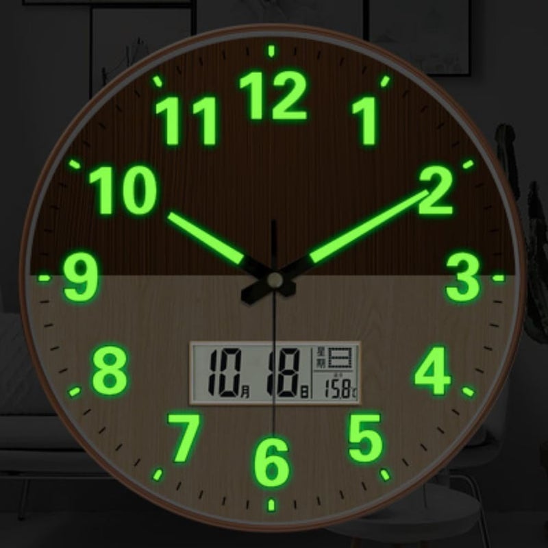 STAR WORK Modern 12 Inch Silent Wall Clock with Glow-in-The-Night Radium, Non-Ticking Mechanism & Big Numbers – Perfect for Living Room, Bedroom, Hall & Home Décor (RADUIM Half Wood Digital) - Image 3