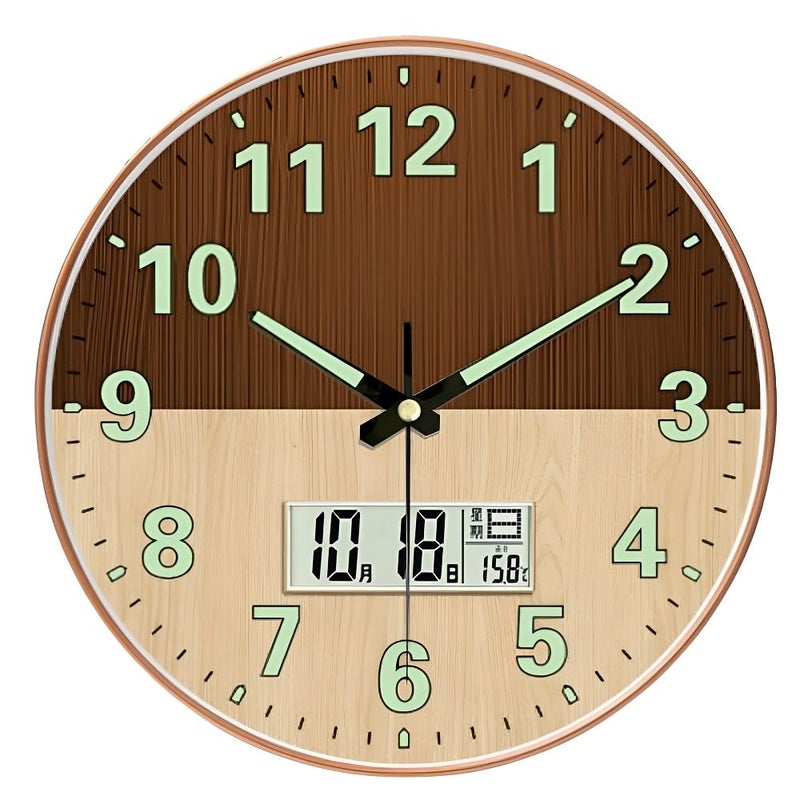 STAR WORK Modern 12 Inch Silent Wall Clock with Glow-in-The-Night Radium, Non-Ticking Mechanism & Big Numbers – Perfect for Living Room, Bedroom, Hall & Home Décor (RADUIM Half Wood Digital) - Image 2