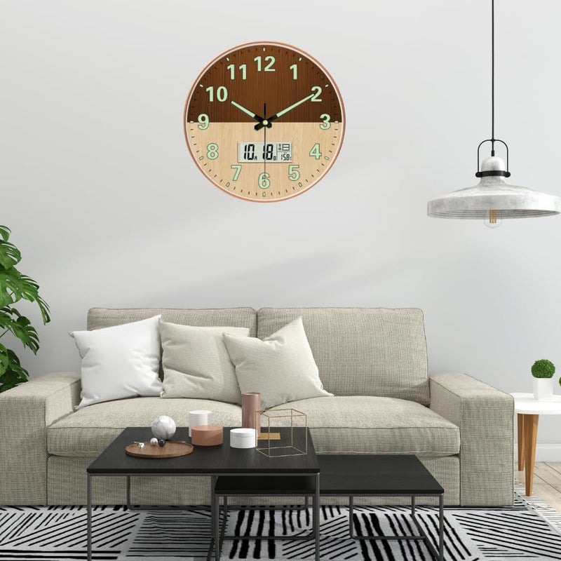 STAR WORK Modern 12 Inch Silent Wall Clock with Glow-in-The-Night Radium, Non-Ticking Mechanism & Big Numbers – Perfect for Living Room, Bedroom, Hall & Home Décor (RADUIM Half Wood Digital) - Image 4