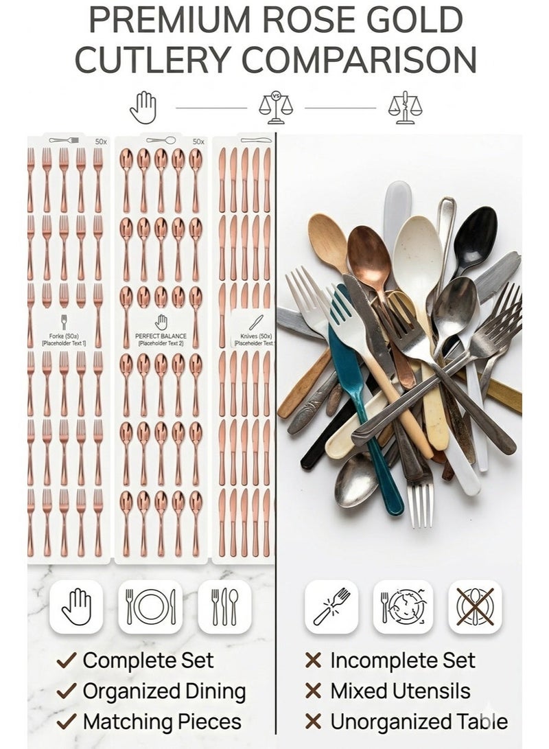 4basix Premium Rose Golden Plastic Cutlery Set, Flatware Collection Includes Spoons, Forks and Knives, Disposable Dining Tableware for Home Kitchen and Serving - Image 4