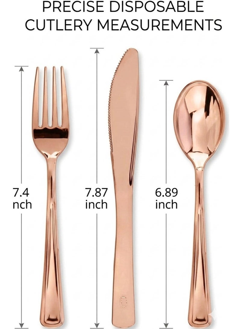 4basix Premium Rose Golden Plastic Cutlery Set, Flatware Collection Includes Spoons, Forks and Knives, Disposable Dining Tableware for Home Kitchen and Serving - Image 1