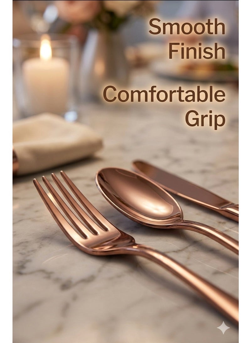 4basix Premium Rose Golden Plastic Cutlery Set, Flatware Collection Includes Spoons, Forks and Knives, Disposable Dining Tableware for Home Kitchen and Serving - Image 3
