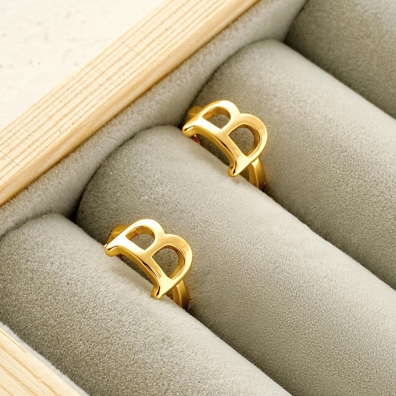MYEARS Women Initial Earrings Gold Huggie Hoop Sleeper 14K Gold Plated Small Simple Hypoallergenic Everyday Trendy Jewelry Letter B - Image 5