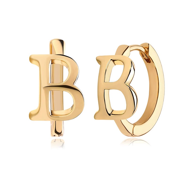 MYEARS Women Initial Earrings Gold Huggie Hoop Sleeper 14K Gold Plated Small Simple Hypoallergenic Everyday Trendy Jewelry Letter B - Image 1