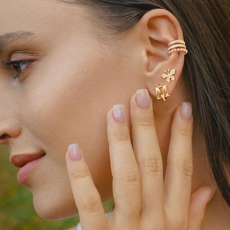 MYEARS Women Initial Earrings Gold Huggie Hoop Sleeper 14K Gold Plated Small Simple Hypoallergenic Everyday Trendy Jewelry Letter B - Image 3
