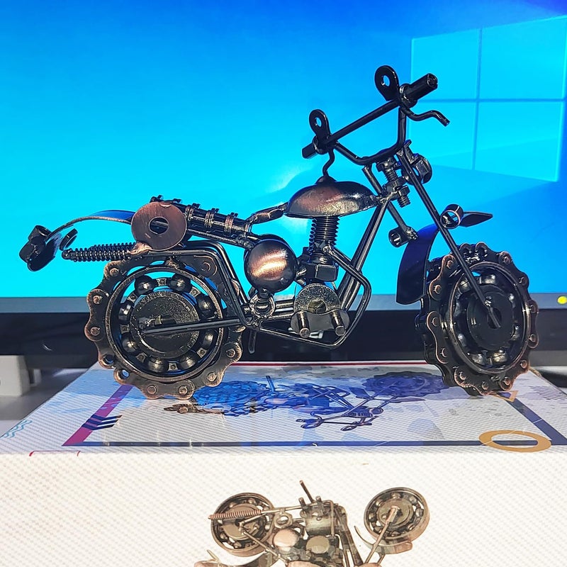 Tipmant Antique Vintage Motorcycle Model Retro Iron Metal Bicycle Vehicle Office Home Décor Room Desk Decoration Ornaments Handmade Handcrafts Collections (Motorcycle) - Image 3