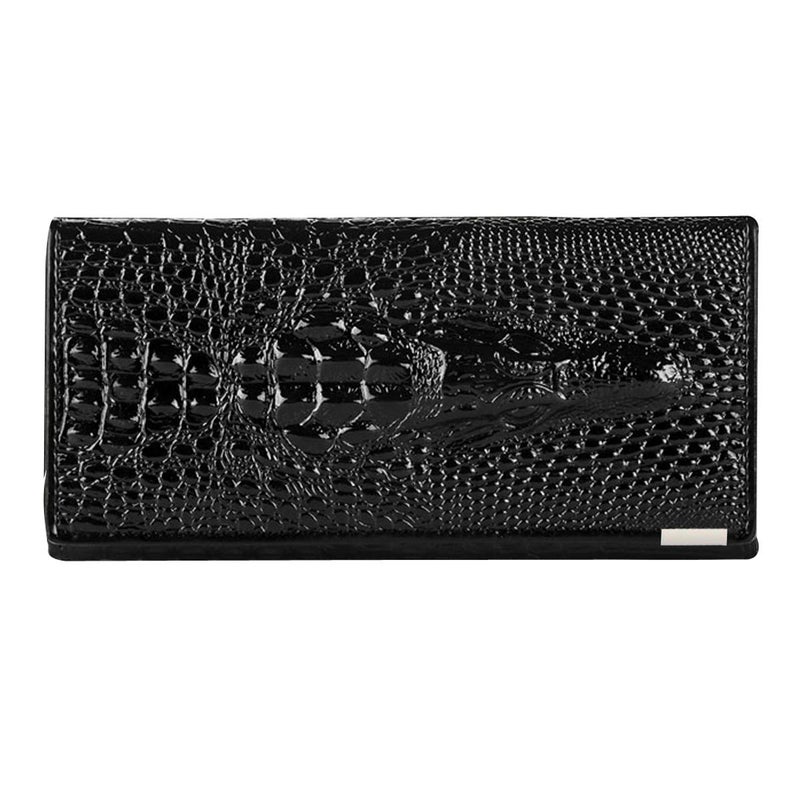 Aisi Women Men Leather Wallet Embossed Crocodile Clutch Wallet Credit Card Holder(Black)