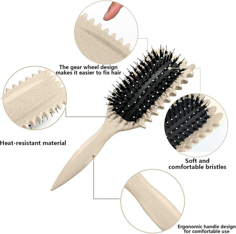 Combelle 5-in-1 Curl Hair Brush, Vegan Boar Bristles, Bio-Baked PLA Handle, Detangling and Frizz Control for Curly Hair (Beige) - Image 3