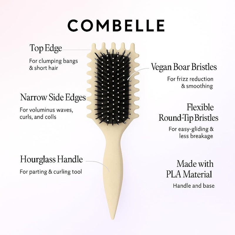 Combelle 5-in-1 Curl Hair Brush, Vegan Boar Bristles, Bio-Baked PLA Handle, Detangling and Frizz Control for Curly Hair (Beige) - Image 2