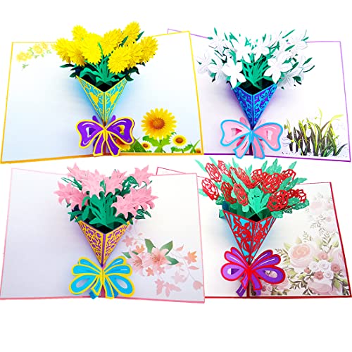 the love 4 Styles Flowers Pop Up Cards 3D Greeting Gift Cards Assortment for All Occasion Congratulation Anniversary Valentine's Day Birthday Festival Celebration or Wedding - Image 1