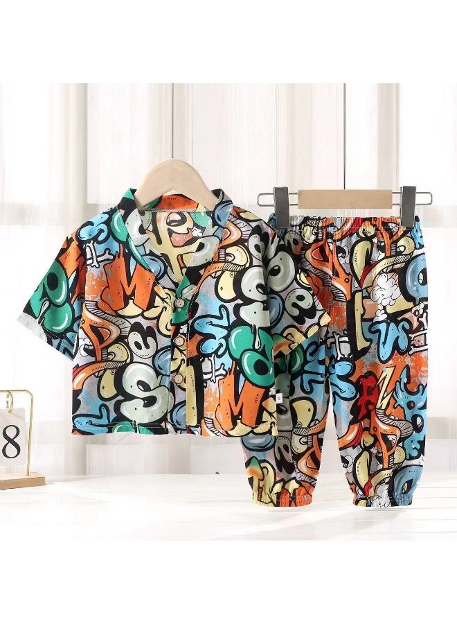 2-Piece Sets Summer Kids Sleepwear  Printed Short Sleeve Pants Cute Comfortable Loungewear Suits Night Clothes - Image 1