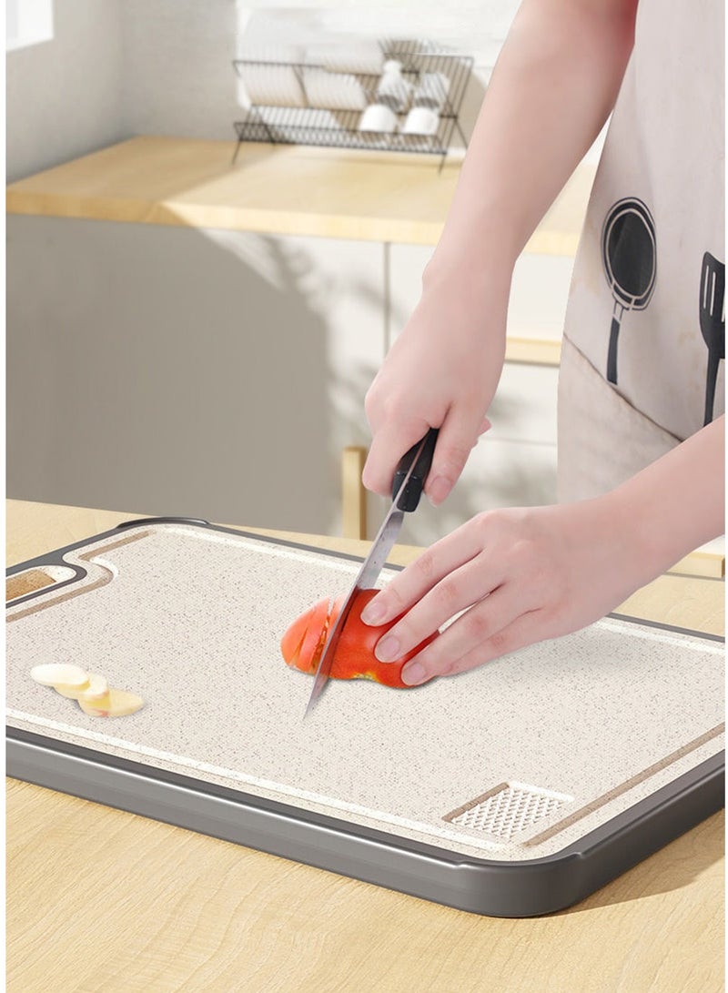 Arabest Cutting Board, Double-Sided Food Grade Cutting Board for Kitchen, 304 Stainless Steel and Wheat Straw PP, Chopping Board for Meat & Vegetables, Non-Slip Silicone Edge, Juice Groove - Image 2