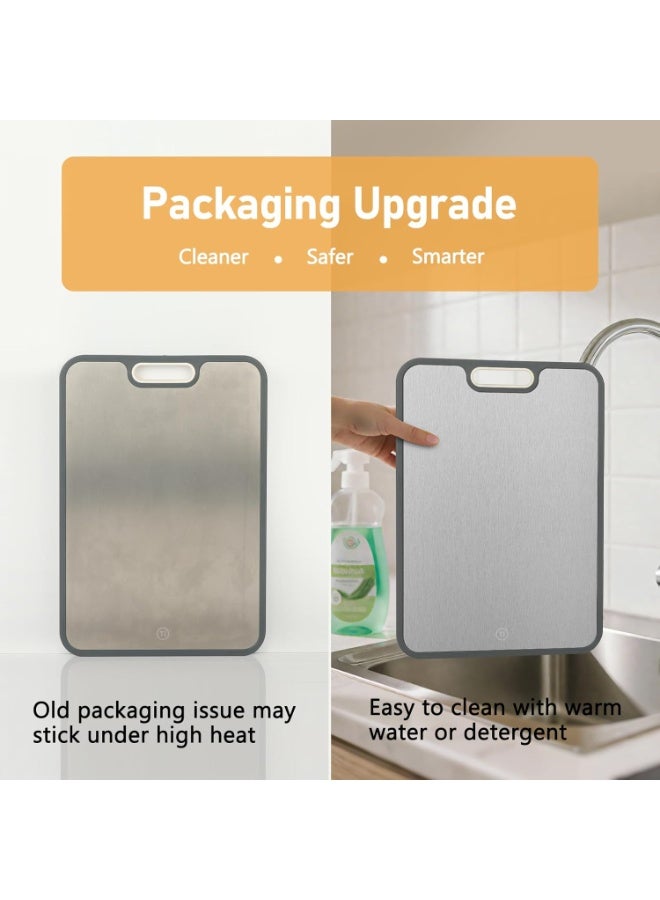 Arabest Cutting Board, Double-Sided Food Grade Cutting Board for Kitchen, 304 Stainless Steel and Wheat Straw PP, Chopping Board for Meat & Vegetables, Non-Slip Silicone Edge, Juice Groove - Image 3