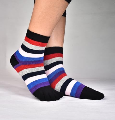 Fasot Toe Socks Women Five Toes Wicking 5 Finger Cotton Athletic Striped Crew 6 Pack - Image 4