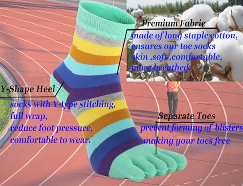 Fasot Toe Socks Women Five Toes Wicking 5 Finger Cotton Athletic Striped Crew 6 Pack - Image 2