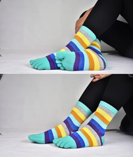 Fasot Toe Socks Women Five Toes Wicking 5 Finger Cotton Athletic Striped Crew 6 Pack - Image 3