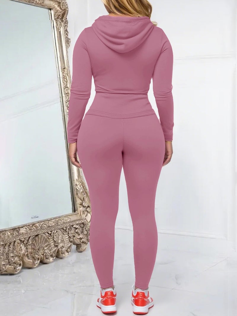 AUXDIO Women 2 Piece Outfits Casual Workout Sets Bodycon Tracksuit Zip Up Long Sleeve Hoodle Jacket Jogger Pants Set Pink S - Image 4