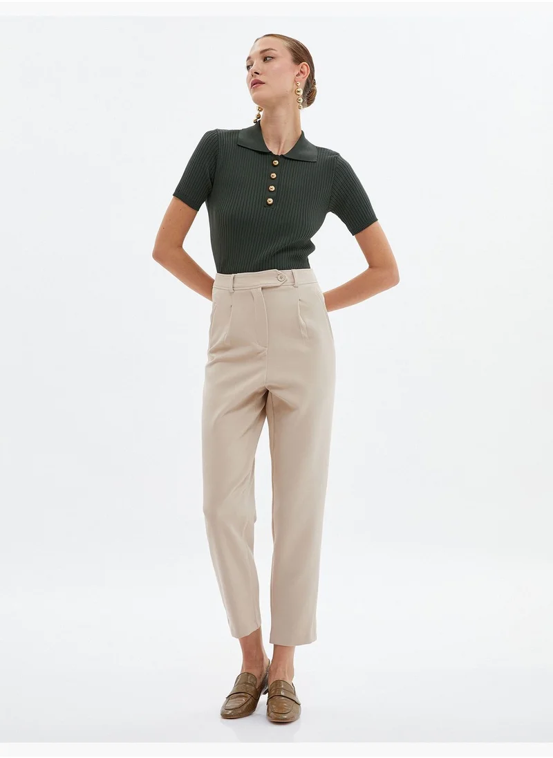 KOTON Zipper Detail Pleated High Rise Buttoned Trousers