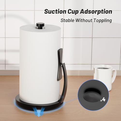 VEHHE Paper Towel Holder Countertop, Black Paper Towel Holder with Spring Activated Arm and Damping Effect, Simply Tear Paper Towel Stand for Bathroom and Kitchen (Black) - Image 3