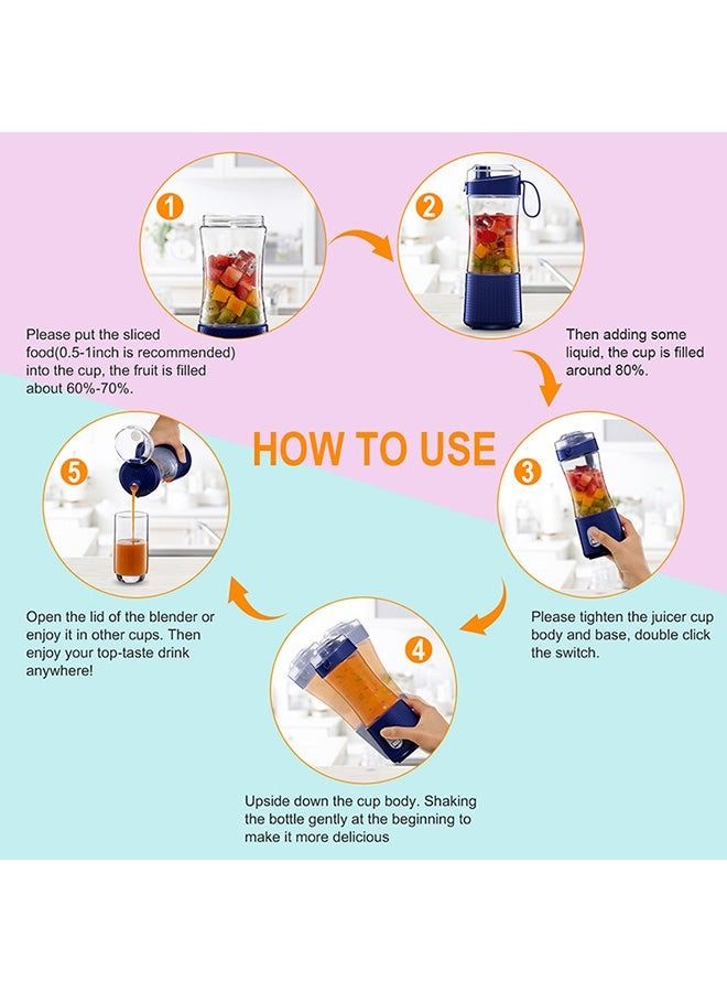 Multi-Design USB Rechargeable Electric Juice Blender 380 ml Blender-07 Dark Blue - Image 3