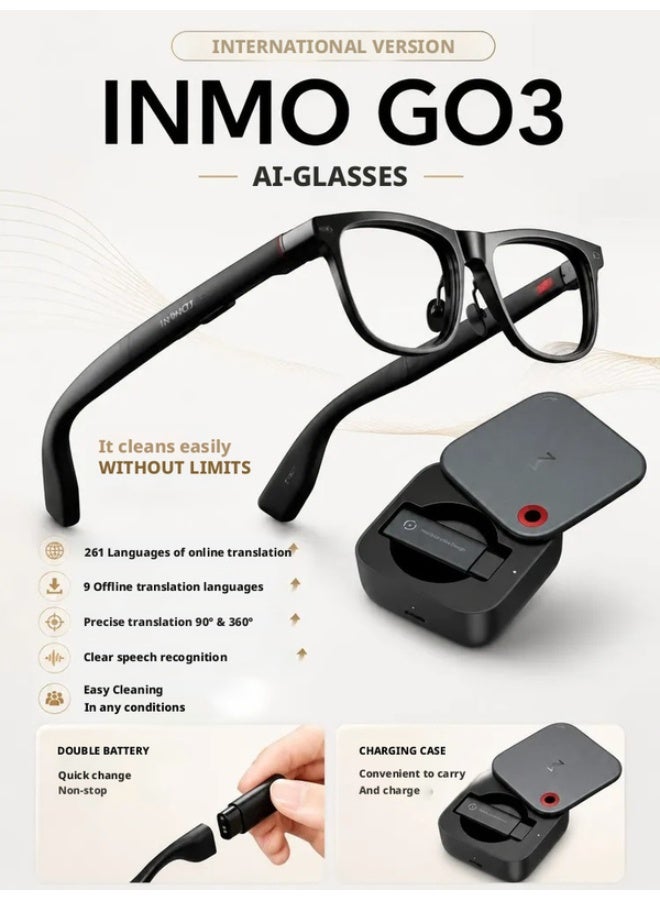 inmo GO 3  Smart Glasses with AR Display, Invisible Teleprompter Glasses for Speech, AI Translation Smartglasses for Men Women, 11 Languages Realtime Translator for Travel, Meeting, Trade, Business - Image 2