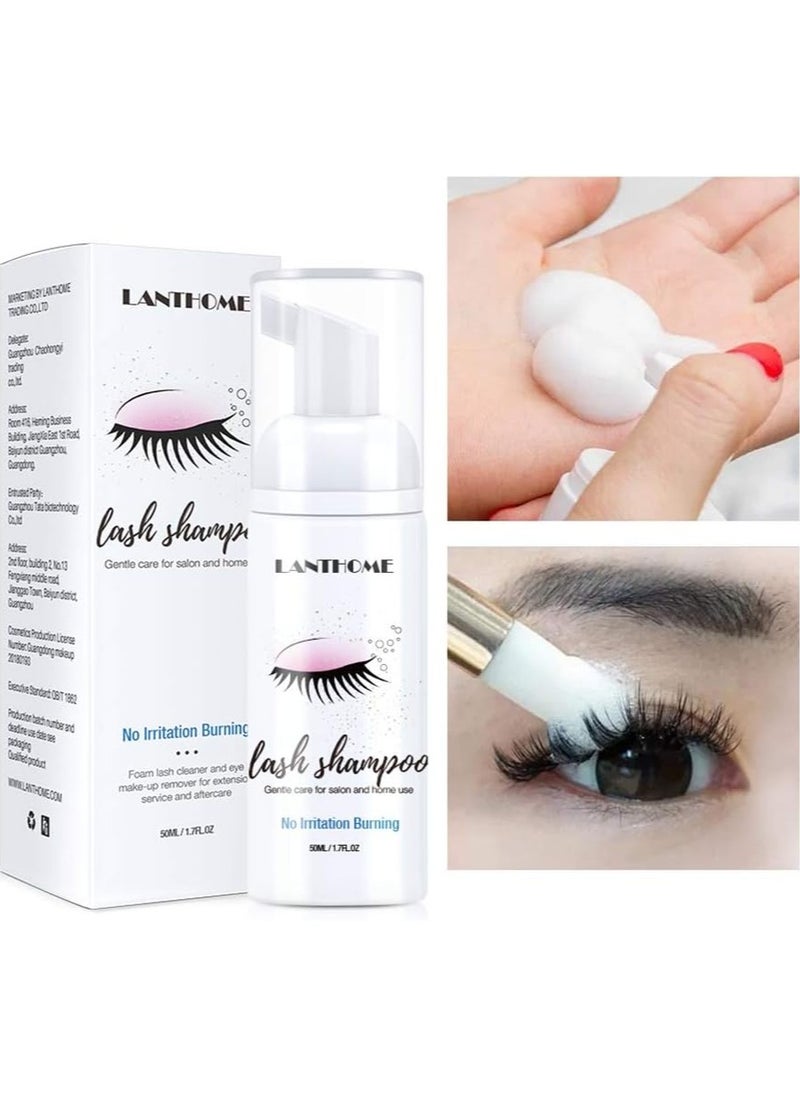 Lanthome - Lash Shampoo 50ml Eyelash Extension Shampoo, Remove Makeup Residue & Mascara, Gentle Deep Cleansing and No Irritating or Burning for Eyelash Extension Foam - Perfect for Salon Use and Home Care - Image 1