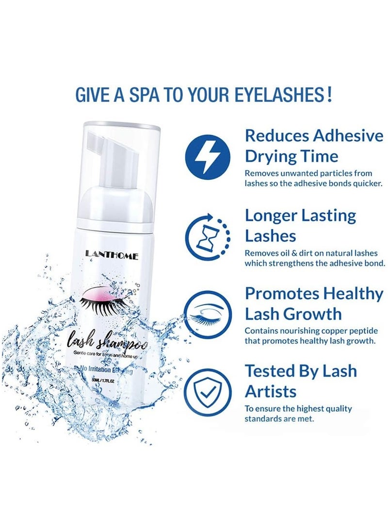 Lanthome - Lash Shampoo 50ml Eyelash Extension Shampoo, Remove Makeup Residue & Mascara, Gentle Deep Cleansing and No Irritating or Burning for Eyelash Extension Foam - Perfect for Salon Use and Home Care - Image 1