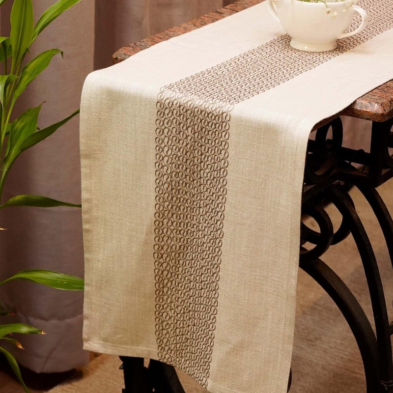 ZEBA World 100% Cotton Embroidered Beige Table Runner – Elegant & Durable Dining Table Runner for 4 Seater / 6 Seater, Perfect for Living Room and Dining Room, 30 cm x 210 cm | 12 inches x 84 inches - Image 1