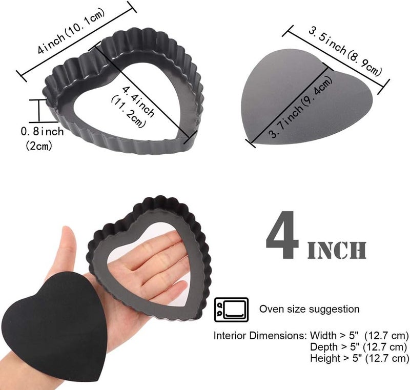 Cyimi Mini Tart Pan Set of 6 Non-Stick 4 Inch Heart-shaped Quiche Pan with Removable Bottom Tart Pan for Pies, Quiche Bakeware, Muffin Molds, Cake Baking, Kitchen - Image 2