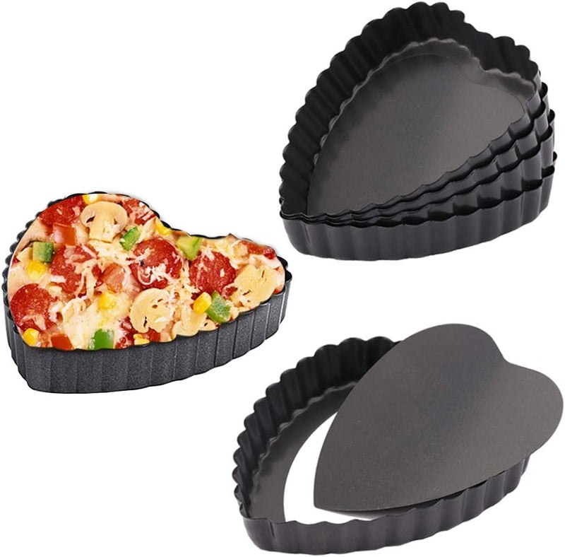 Cyimi Mini Tart Pan Set of 6 Non-Stick 4 Inch Heart-shaped Quiche Pan with Removable Bottom Tart Pan for Pies, Quiche Bakeware, Muffin Molds, Cake Baking, Kitchen - Image 1