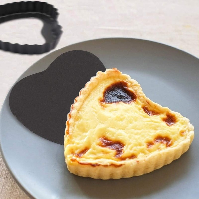 Cyimi Mini Tart Pan Set of 6 Non-Stick 4 Inch Heart-shaped Quiche Pan with Removable Bottom Tart Pan for Pies, Quiche Bakeware, Muffin Molds, Cake Baking, Kitchen - Image 5