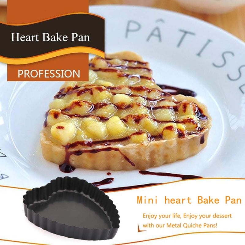 Cyimi Mini Tart Pan Set of 6 Non-Stick 4 Inch Heart-shaped Quiche Pan with Removable Bottom Tart Pan for Pies, Quiche Bakeware, Muffin Molds, Cake Baking, Kitchen - Image 3