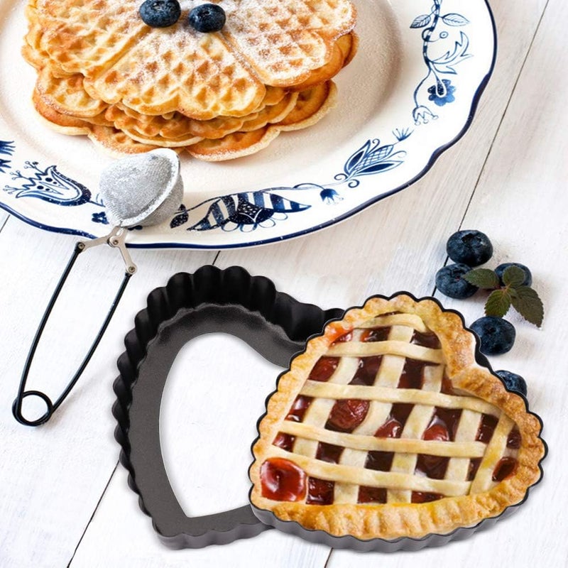 Cyimi Mini Tart Pan Set of 6 Non-Stick 4 Inch Heart-shaped Quiche Pan with Removable Bottom Tart Pan for Pies, Quiche Bakeware, Muffin Molds, Cake Baking, Kitchen - Image 4