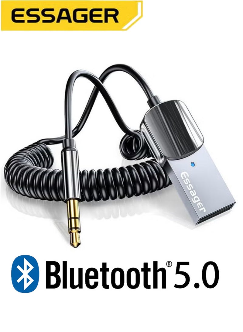 ESSAGER Aux Bluetooth Adapter for Car,Essager Noise Cancelling Bluetooth 5.0 Receiver,Lossless Music USB to 3.5mm Jack Audio Adapter with Built-in Microphone for Car Kits/Home Stereo/Handsfree Call Speaker - Image 1