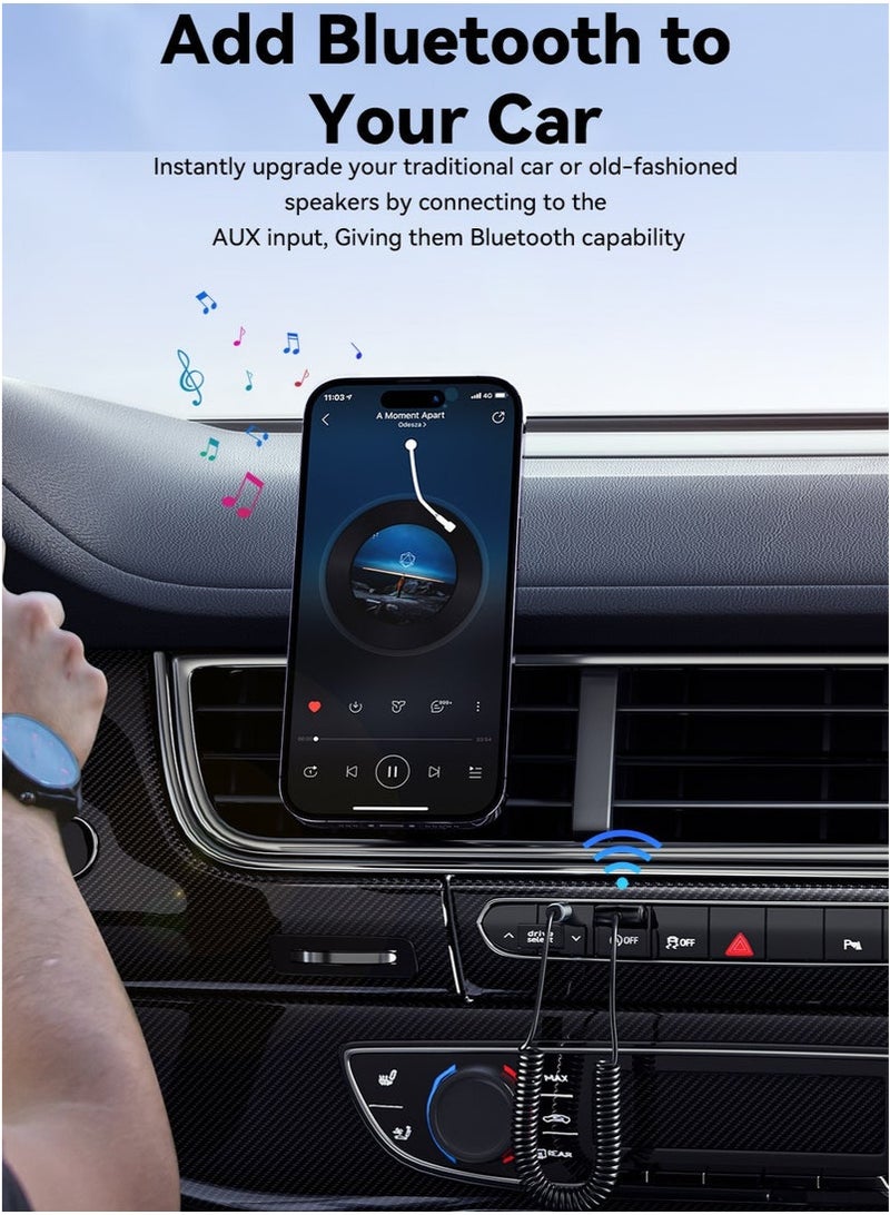 ESSAGER Aux Bluetooth Adapter for Car,Essager Noise Cancelling Bluetooth 5.0 Receiver,Lossless Music USB to 3.5mm Jack Audio Adapter with Built-in Microphone for Car Kits/Home Stereo/Handsfree Call Speaker - Image 2
