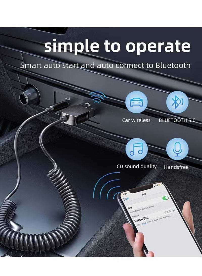 ESSAGER Aux Bluetooth Adapter for Car,Essager Noise Cancelling Bluetooth 5.0 Receiver,Lossless Music USB to 3.5mm Jack Audio Adapter with Built-in Microphone for Car Kits/Home Stereo/Handsfree Call Speaker - Image 3