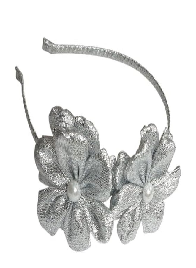 Belleza Crafting with Creativity Hairband with 2 Flowers F2BH1 (Silver SHD1) - Image 1
