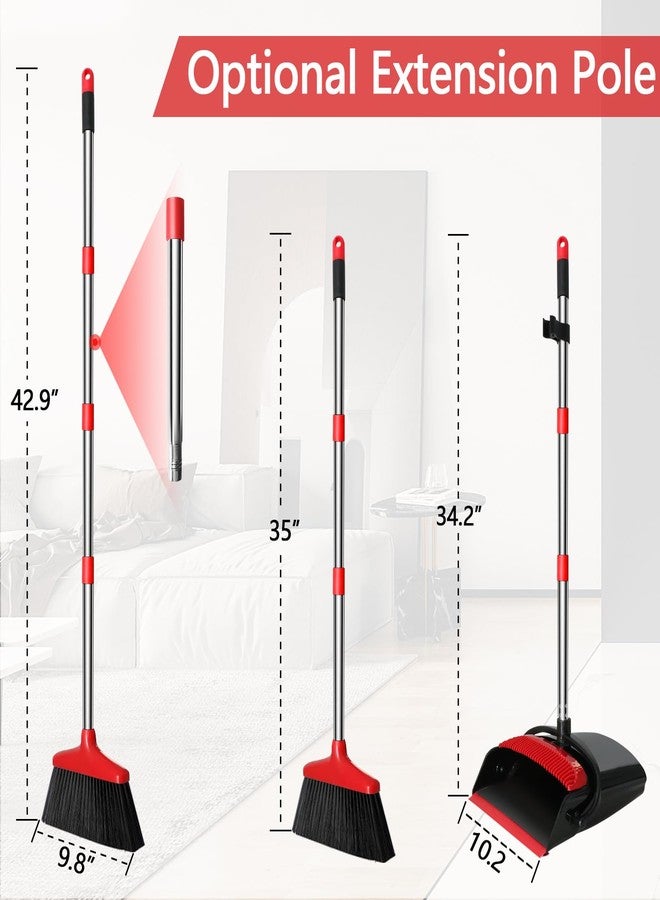 Loonpon Broom with Dustpan Combo Set, 43” Long Handle Broom and Dustpan Set, Upright Standing Dust Pan for Home and Kitchen, Brooms for Sweeping Indoor（Black&Red） - Image 2